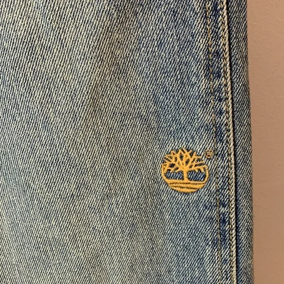 Timberland medium wash vintage Y2k wide leg jeans embroidered tight logo boys 18 - Picture 3 of 10